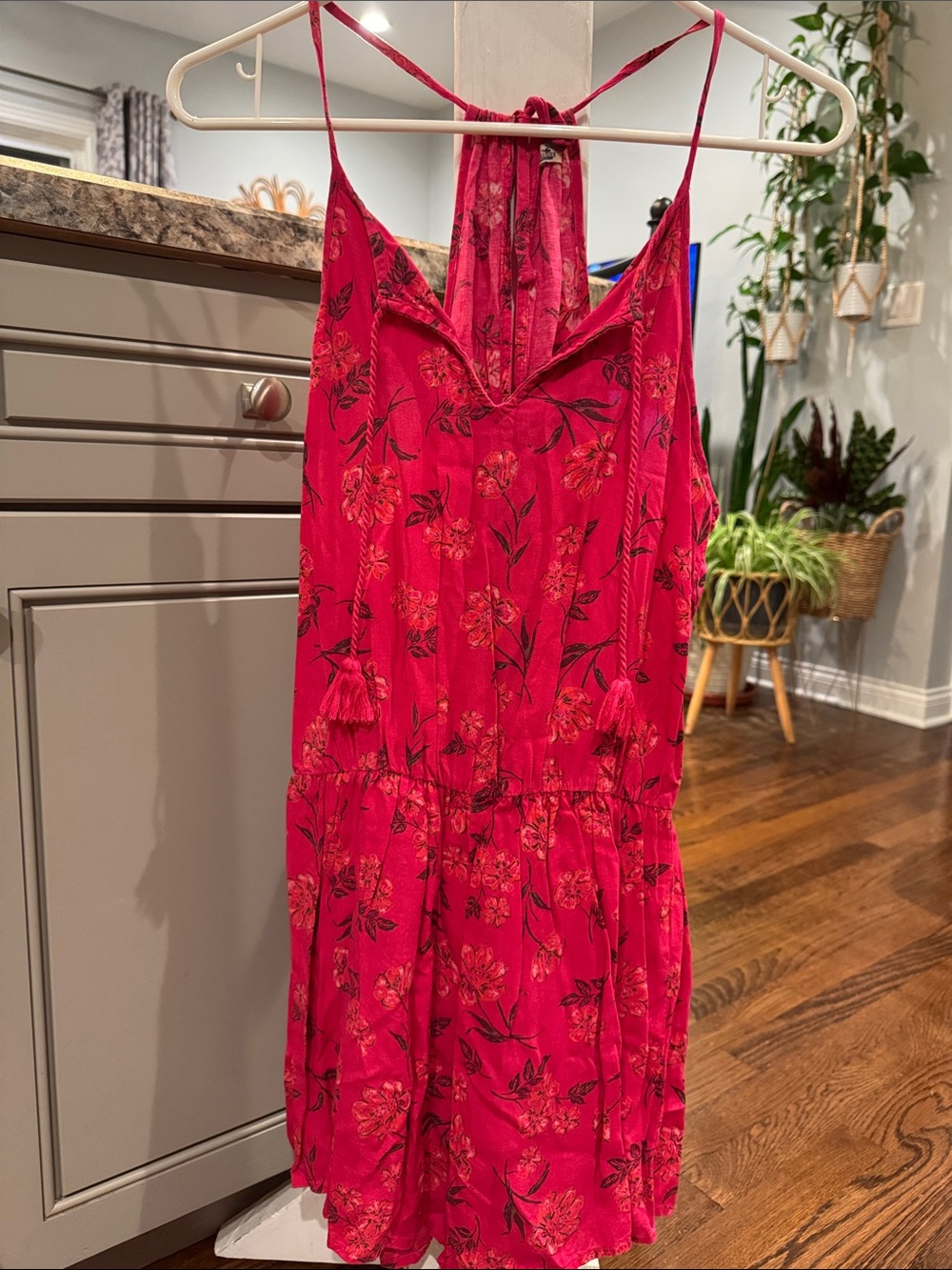 Hollister Hot Pink Floral Tie-Strap Romper